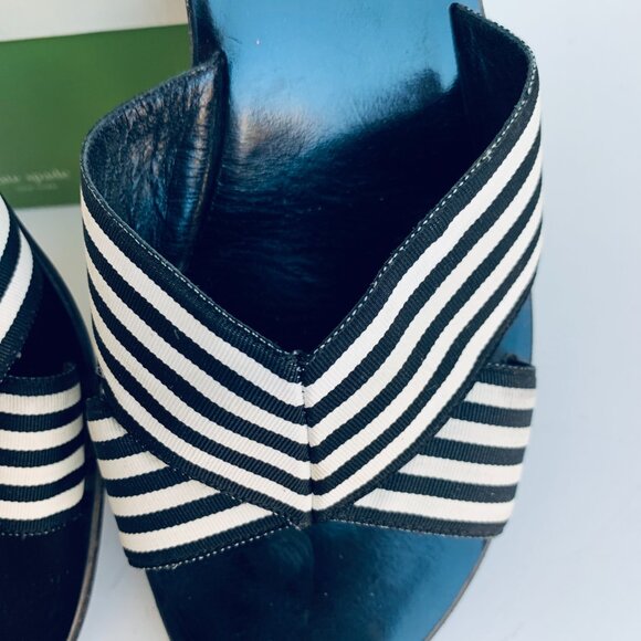 Kate Spade Myrna Sandal Black White Ribbon Stripe Size 8 M - Picture 4 of 9